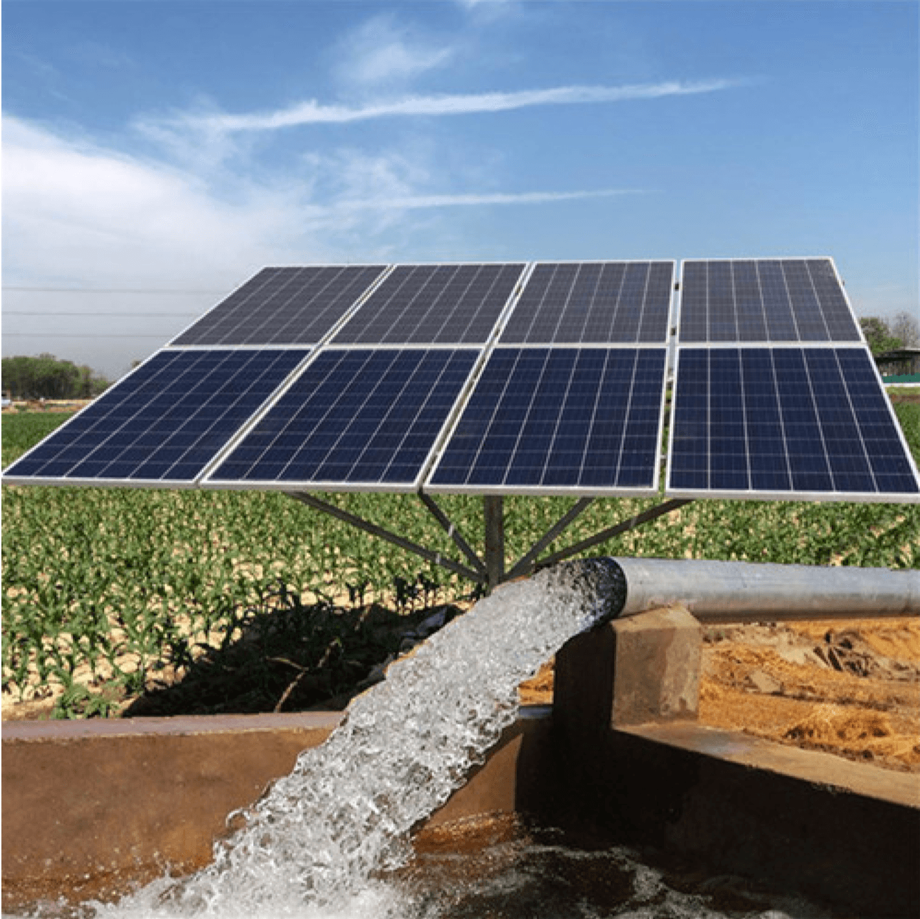 Solar water pump feeding an overhead tank